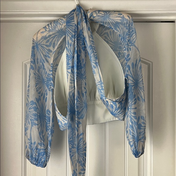 Amanda Uprichard Long Sleeve Aurelie Top in Wish Print  Open Back Revolve S - Picture 5 of 6